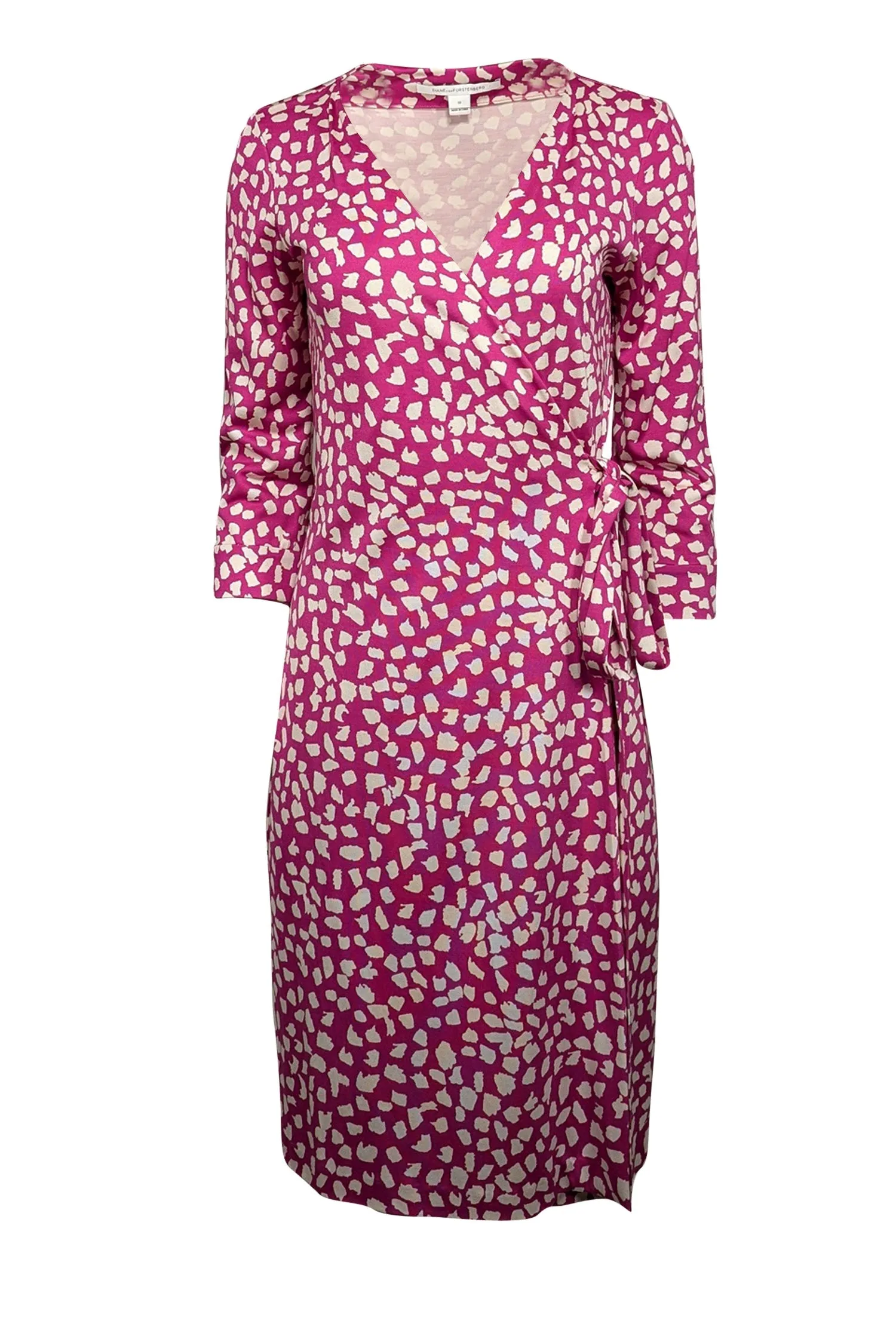 Diane von Furstenberg - Magenta & White Spotted Silk Wrap Dress Sz 10