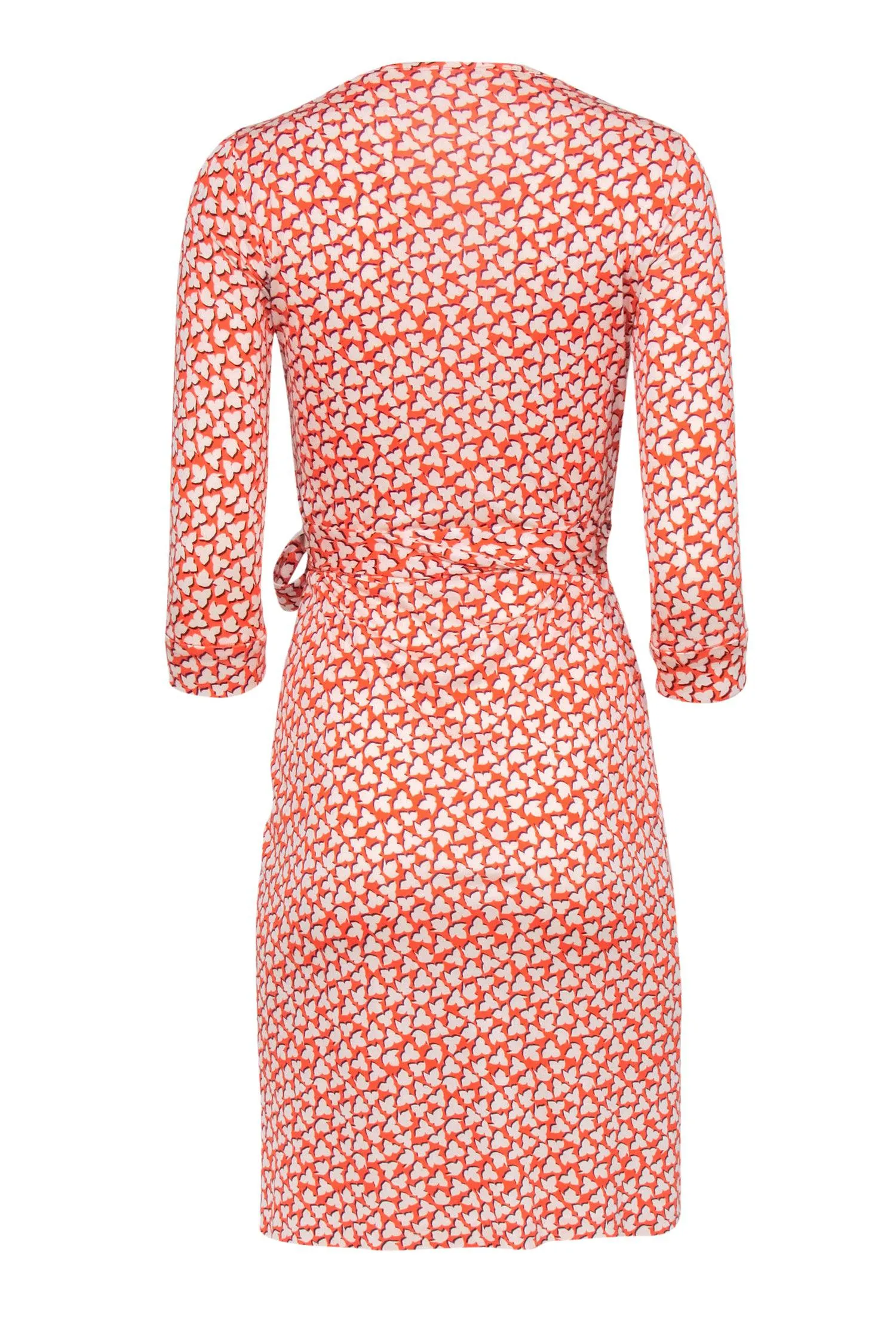 Diane von Furstenberg - Orange w/ Cream Leaf Print Wrap Dress Sz 2