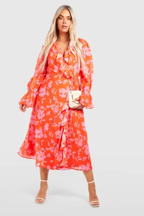 Dresses | Plus Floral Ruffle Wrap Dress | boohoo