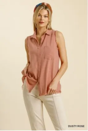 Dusty Rose Button Down Sleeveless Top