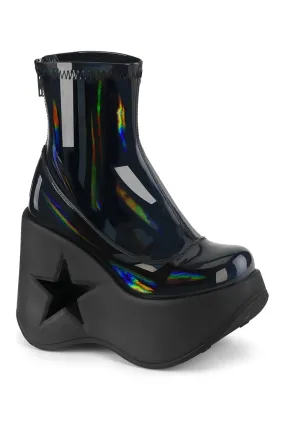 DYNAMITE-100 Black Hologram Patent Ankle Boot