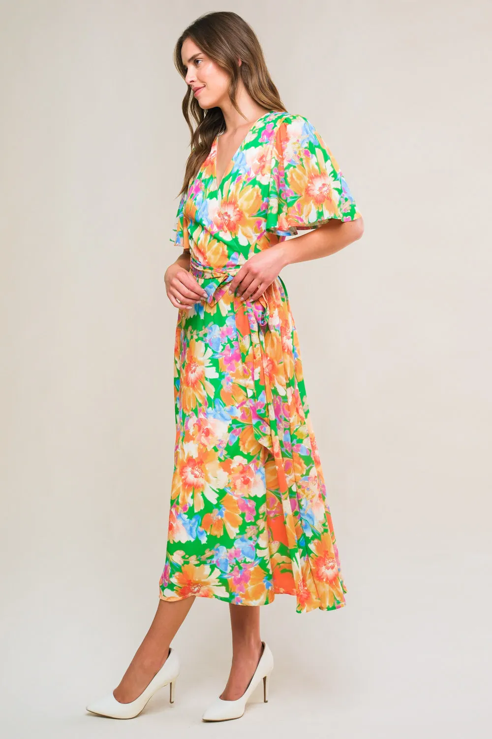 EFFERVESCENT LOVE TRUE WRAP MIDI DRESS