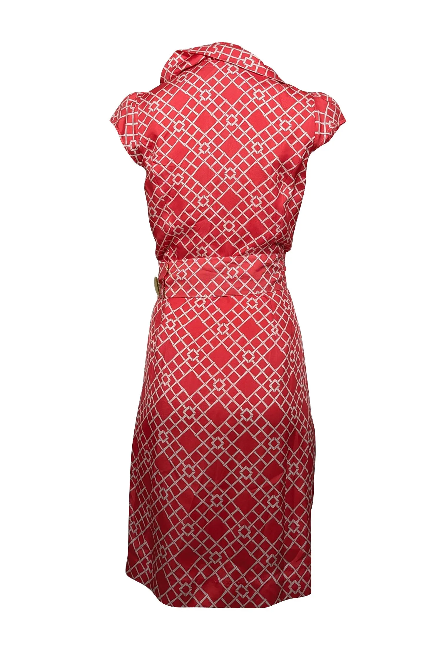 Elizabeth McKay - Pink & White Print Silk Wrap Dress Sz 10