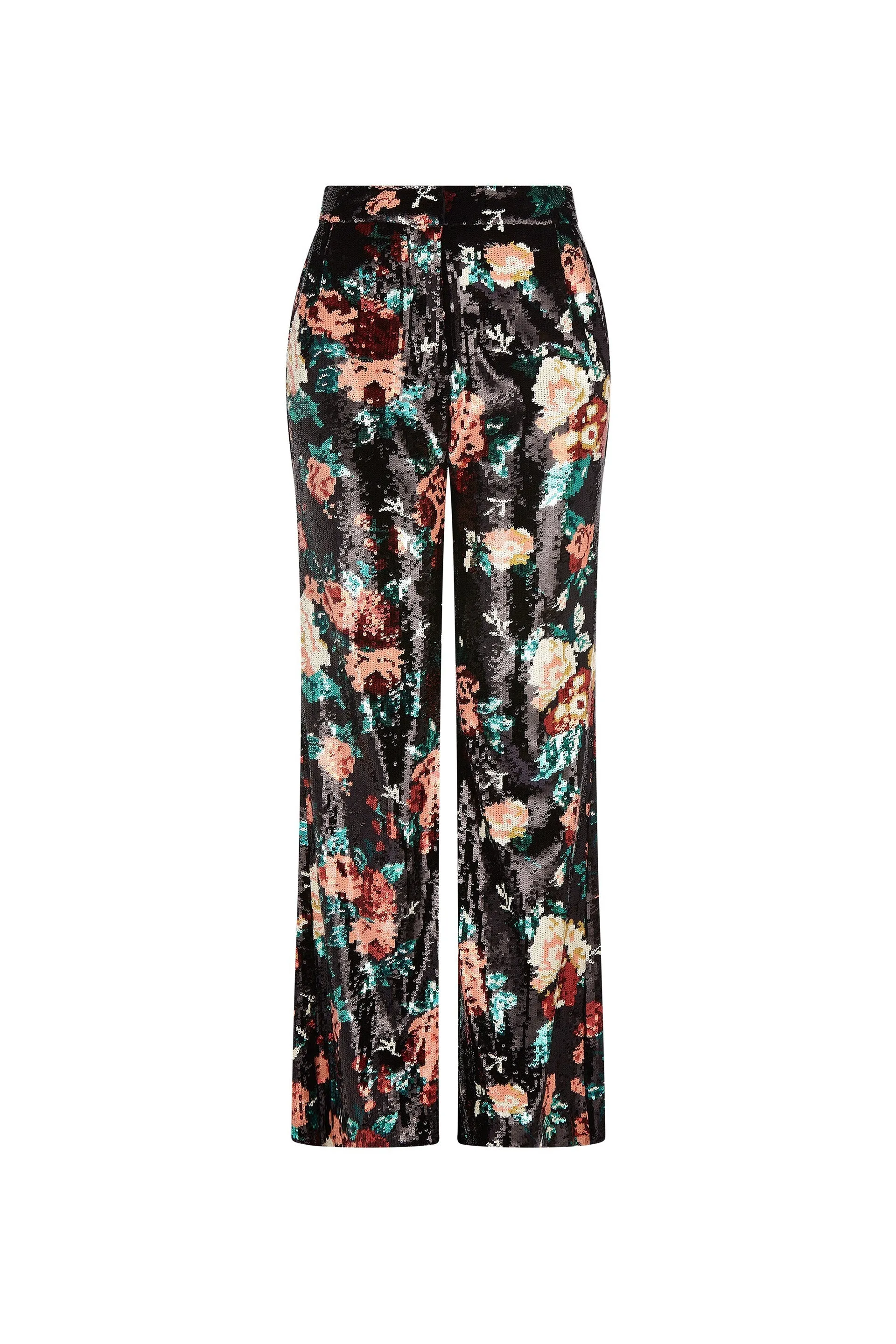 'EMMA BLACK SEQUIN FLORAL' WIDE LEG PANTS