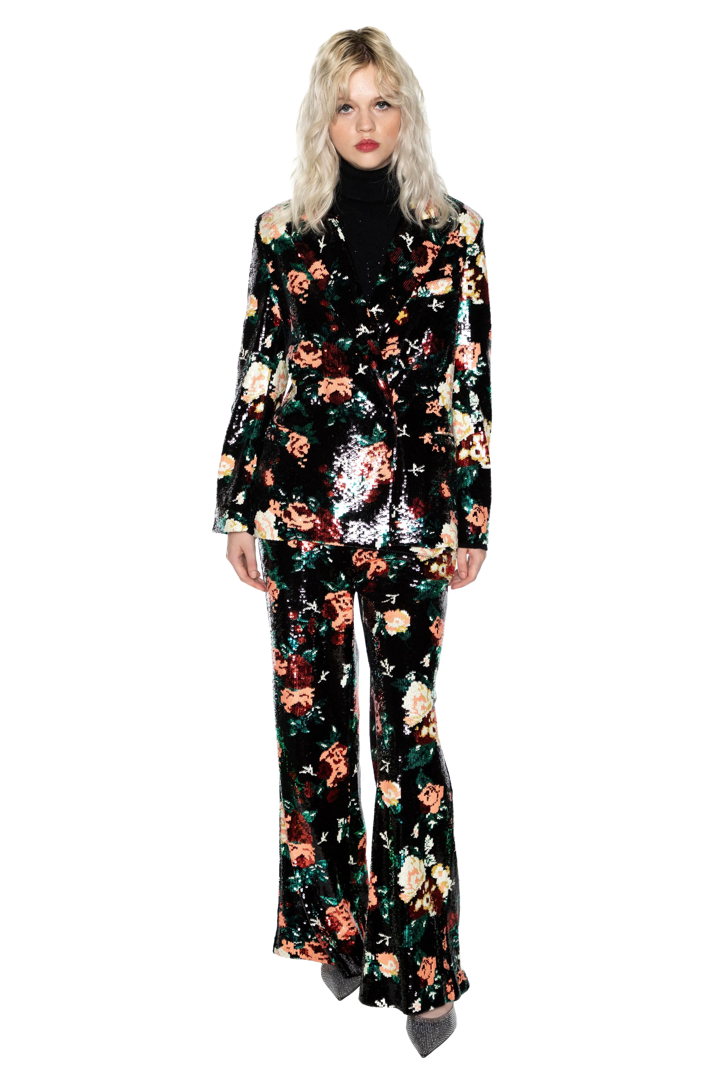 'EMMA BLACK SEQUIN FLORAL' WIDE LEG PANTS