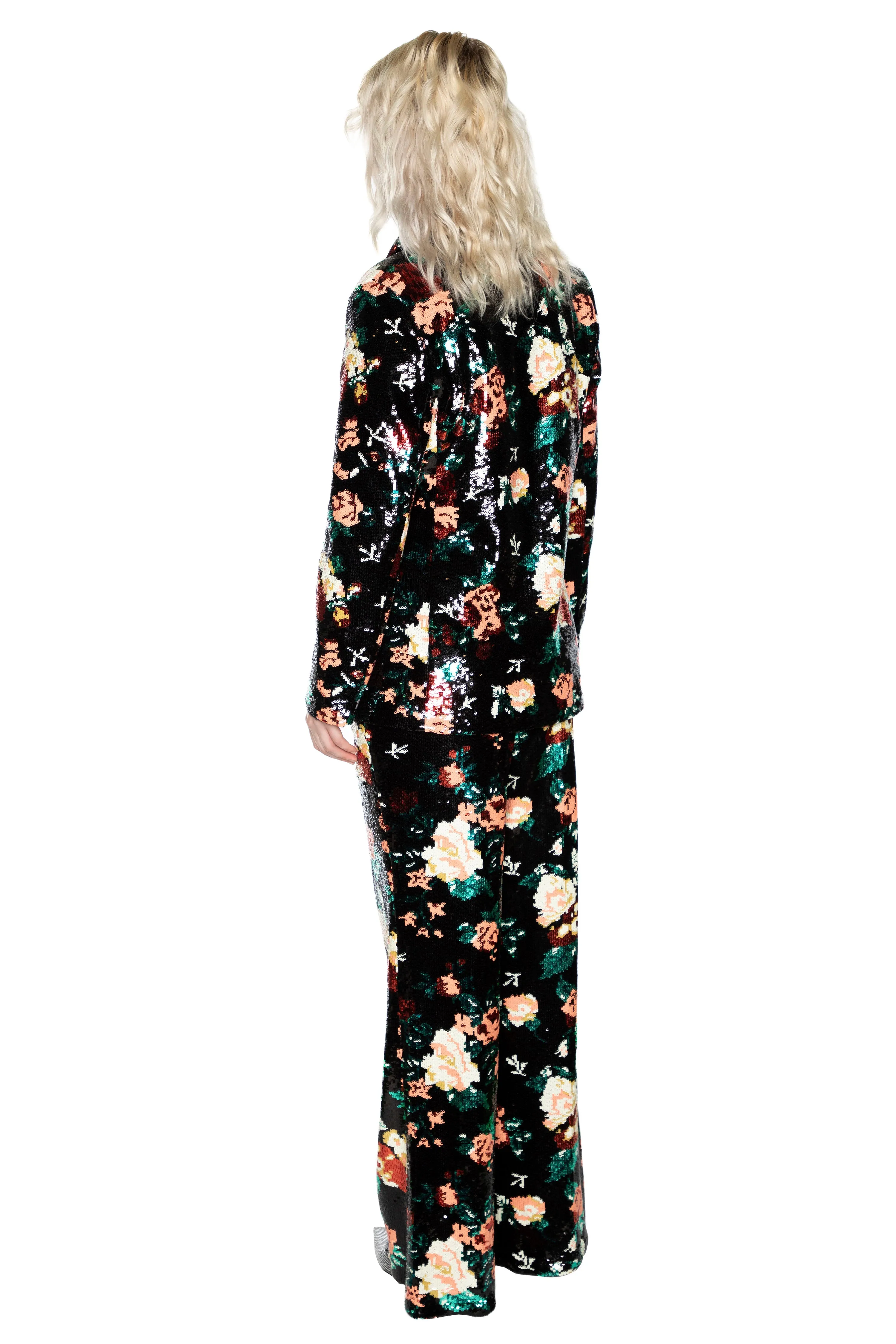 'EMMA BLACK SEQUIN FLORAL' WIDE LEG PANTS