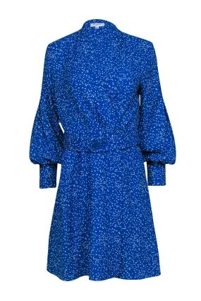 Equipment - Blue & White Spotted Long Sleeve Belted Wrap Dress Sz 6