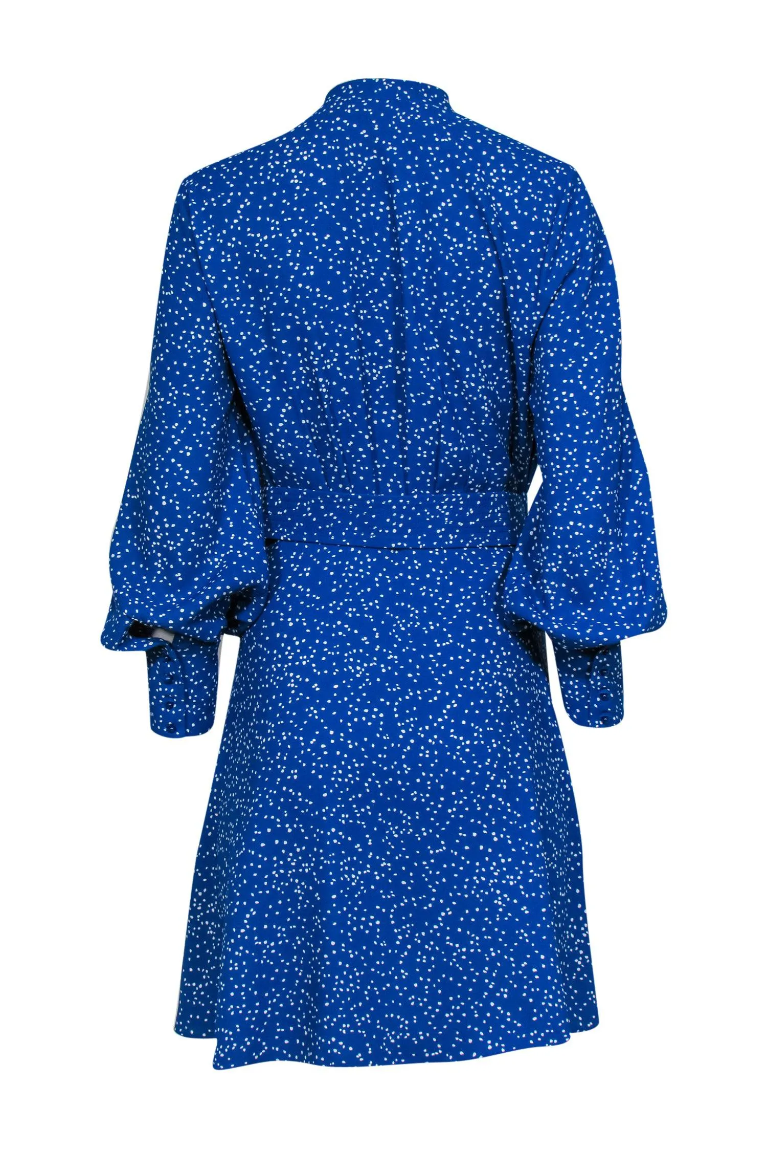 Equipment - Blue & White Spotted Long Sleeve Belted Wrap Dress Sz 6