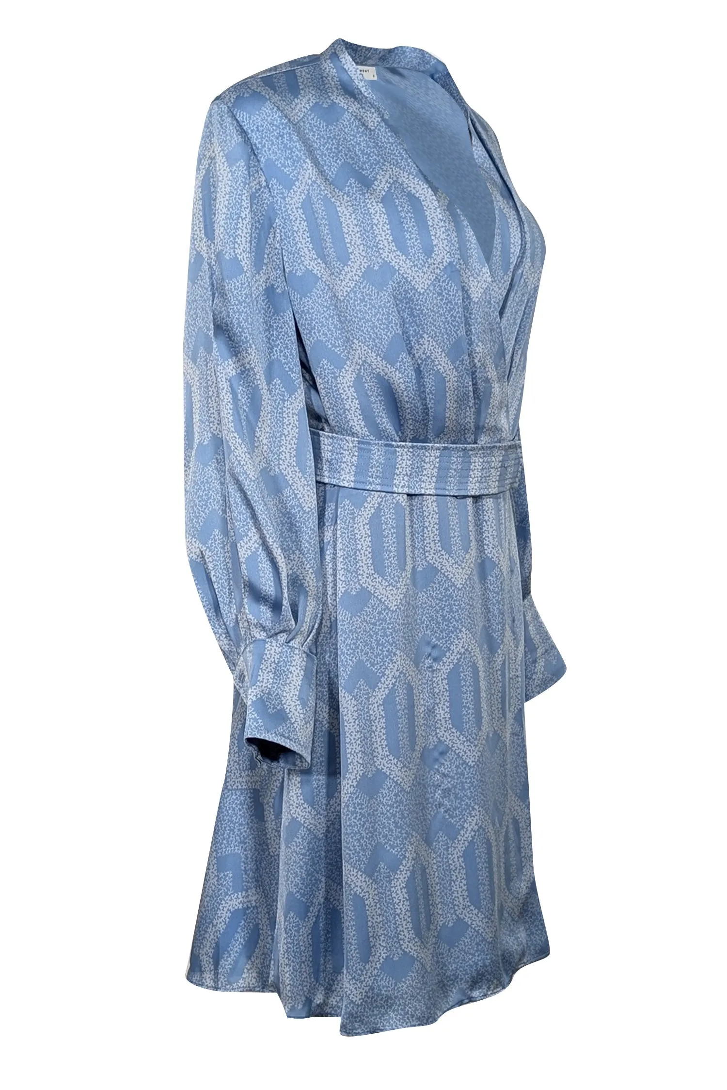 Equipment - Light Blue & White Printed Satin Wrap Dress w/ Belt Sz 6