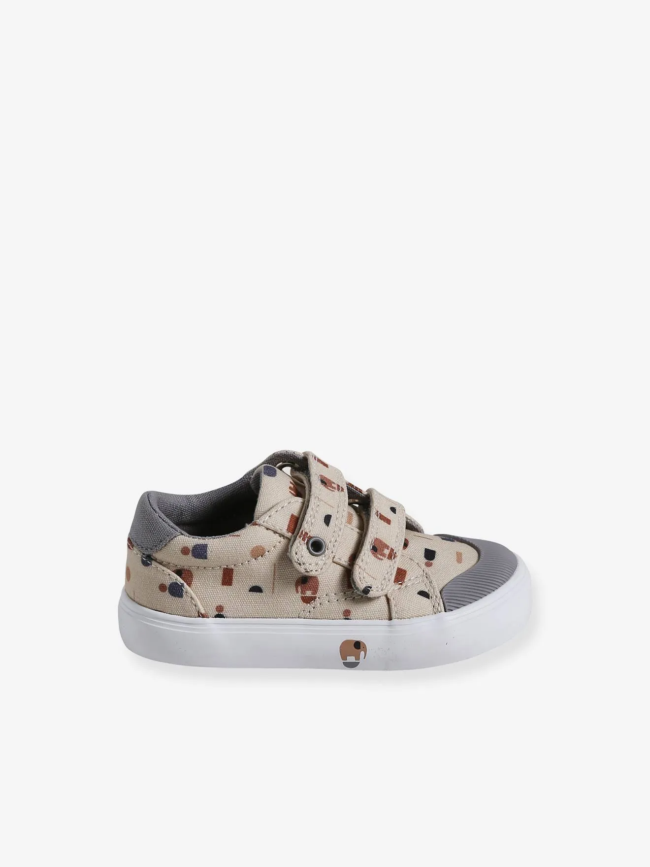 Fabric Trainers with Hook-&-Loop Straps - printed beige