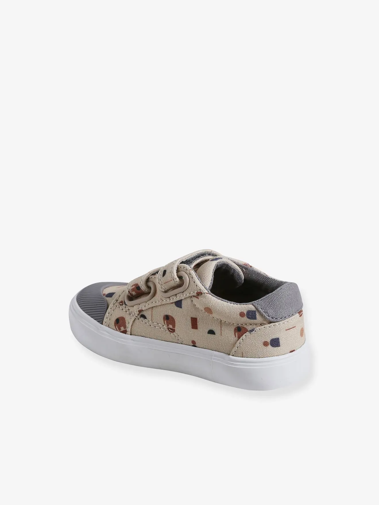 Fabric Trainers with Hook-&-Loop Straps - printed beige