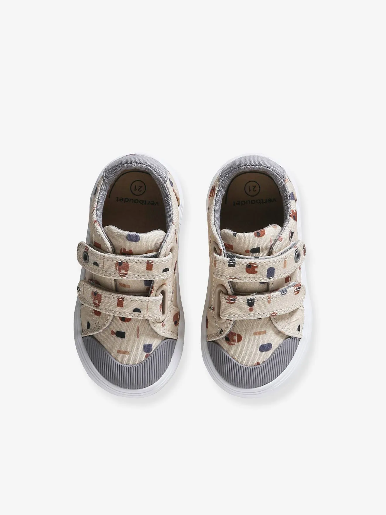 Fabric Trainers with Hook-&-Loop Straps - printed beige