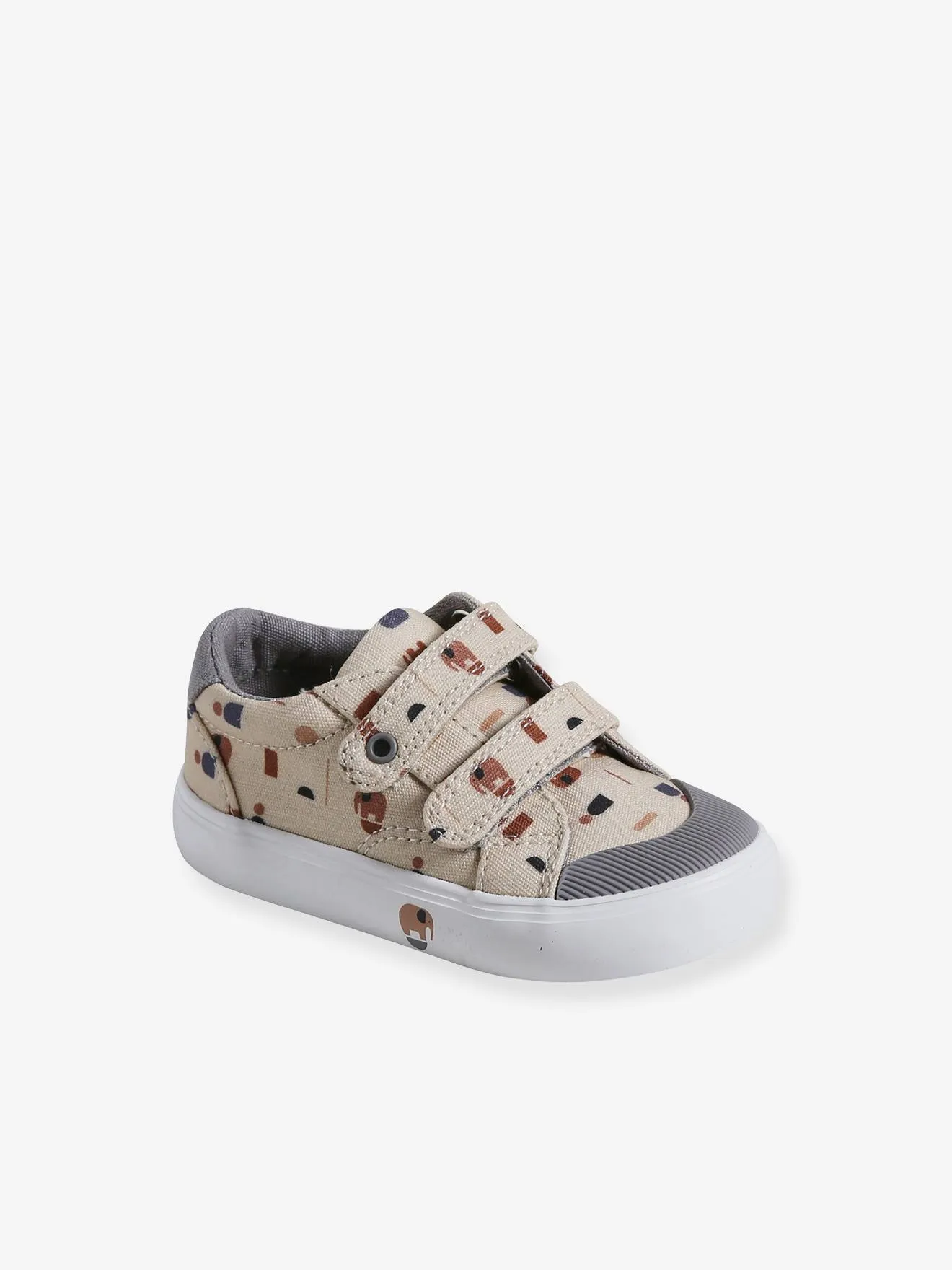 Fabric Trainers with Hook-&-Loop Straps - printed beige