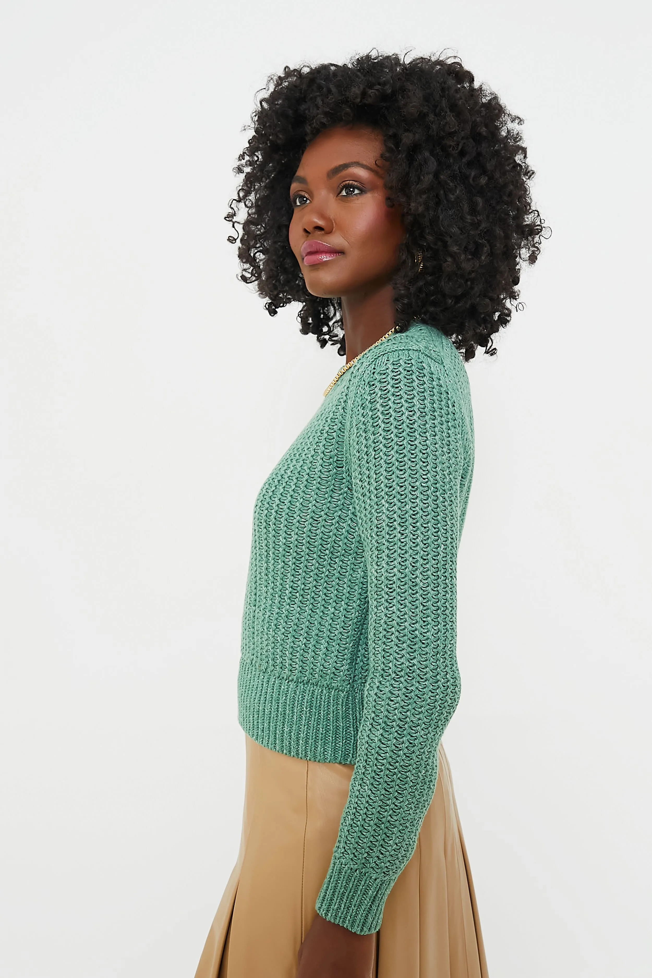 Fairway Green Marl Cotton Blend Long Sleeve Pullover