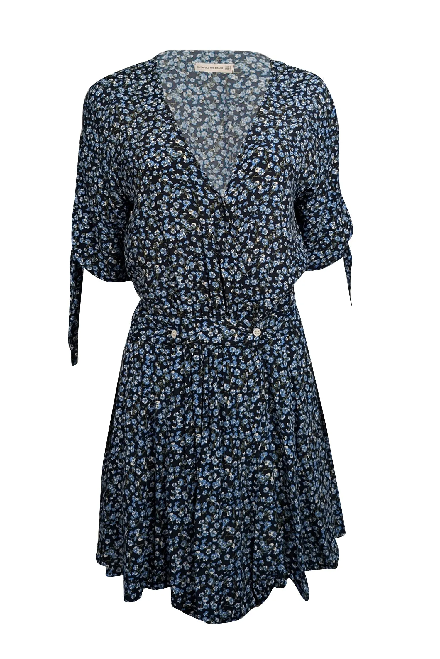 Faithfull the Brand - Black w/ Blue Floral Print Mini Wrap Dress Sz 6