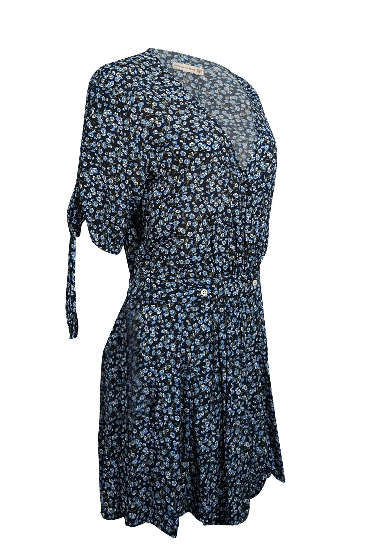 Faithfull the Brand - Black w/ Blue Floral Print Mini Wrap Dress Sz 6