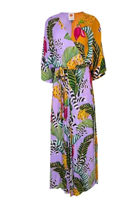 Farm - Orange & Purple Mixed Leaf Print Wrap Dress Sz S