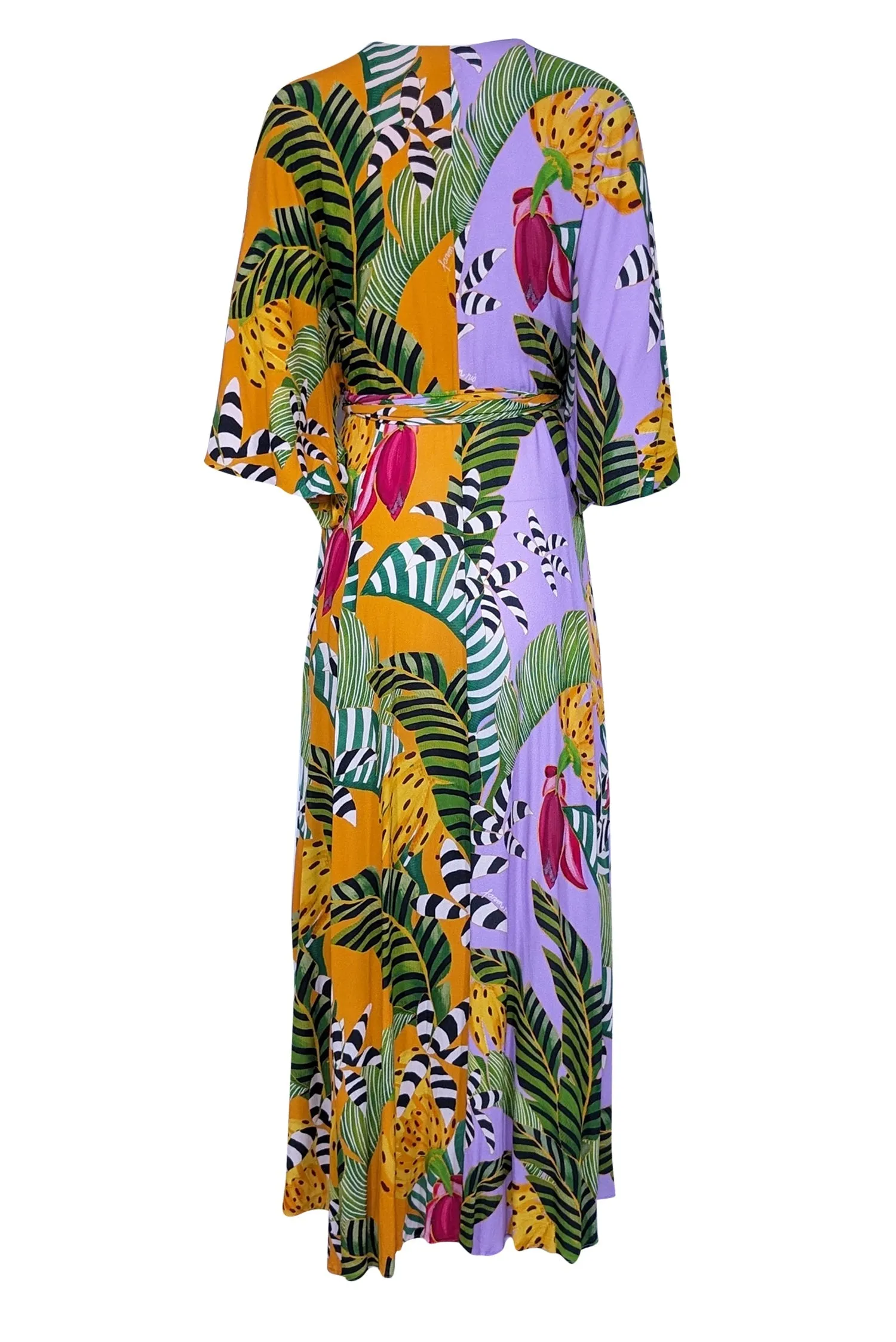 Farm - Orange & Purple Mixed Leaf Print Wrap Dress Sz S