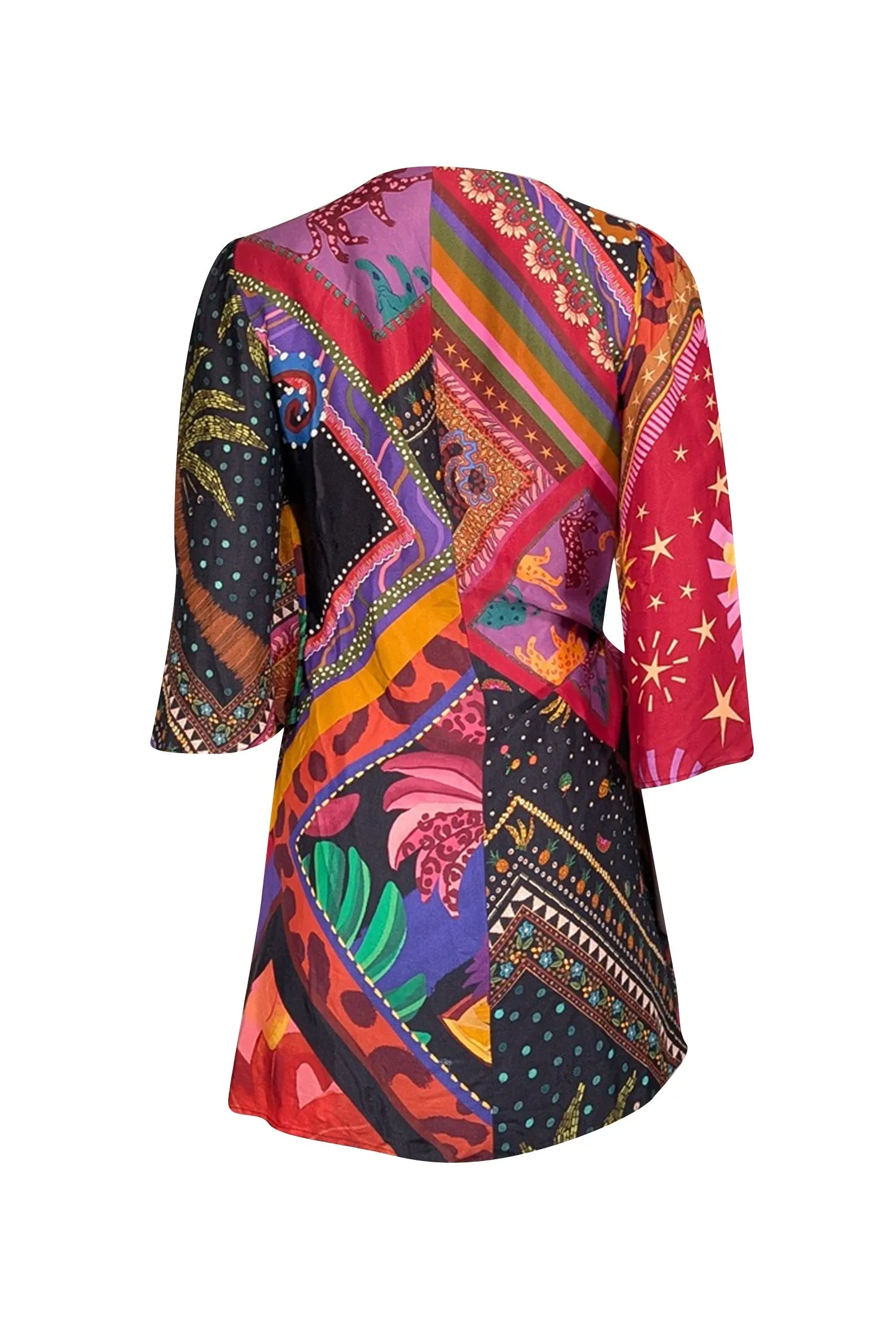 Farm - Red & Multicolor Print Satin Wrap Dress Sz S