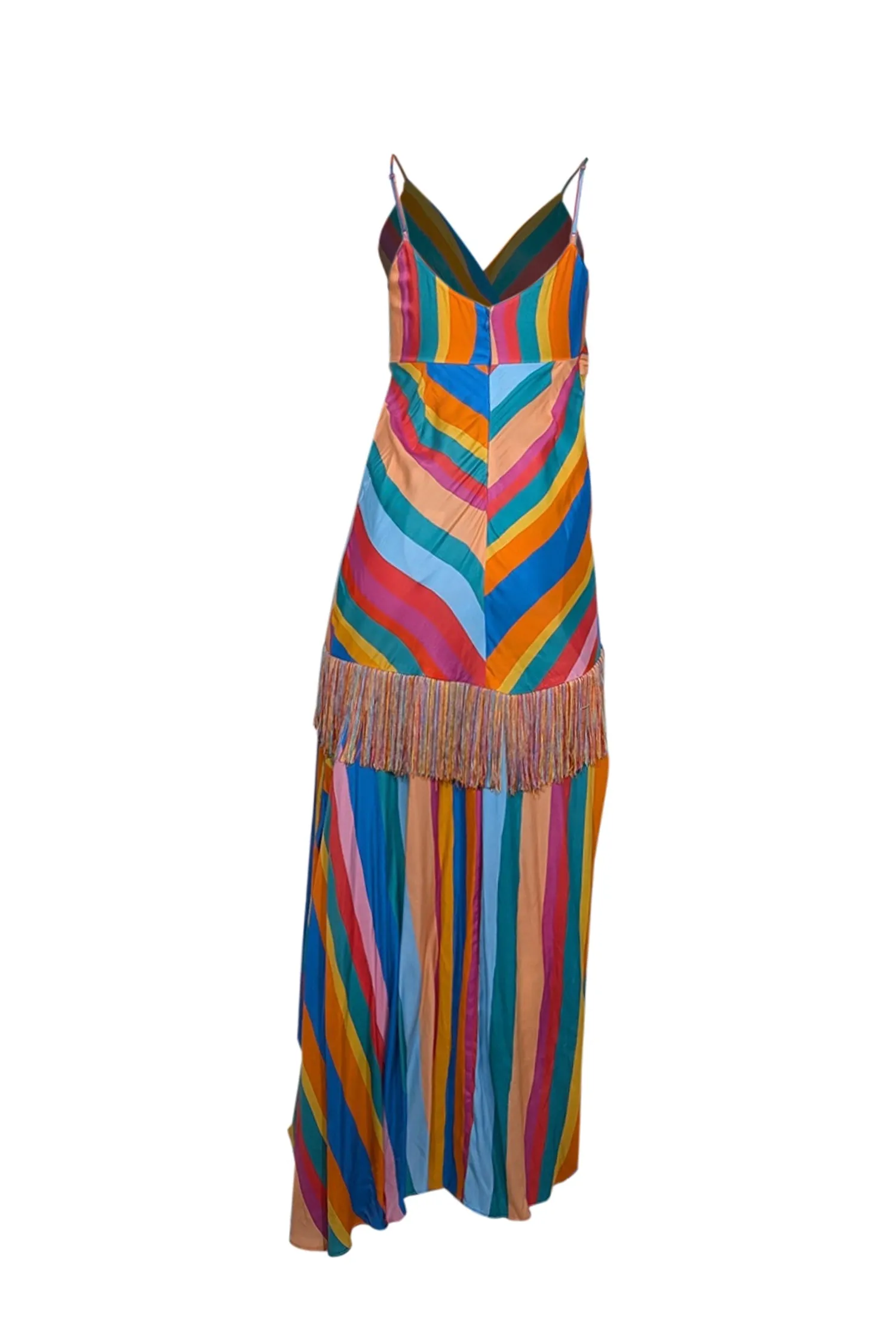 Farm Rio - Rainbow Striped Wrap Dress w/ Fringe Trim Sz S