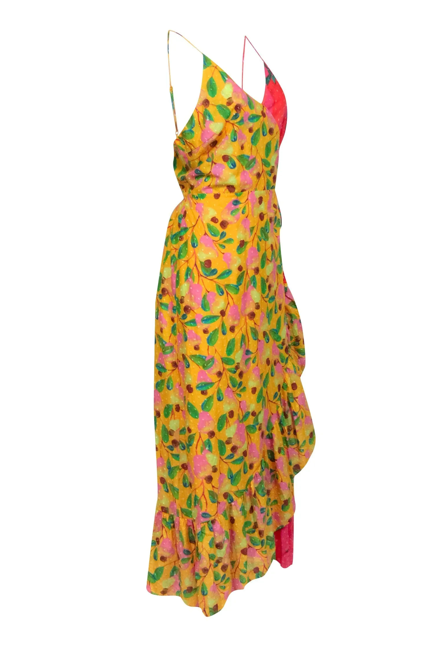 Farm - Yellow & Pink Color Block Chili Pepper Sleeveless Wrap Dress Sz XL