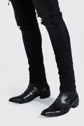 Faux Croc Cuban Chelsea Boot | boohooMAN UK