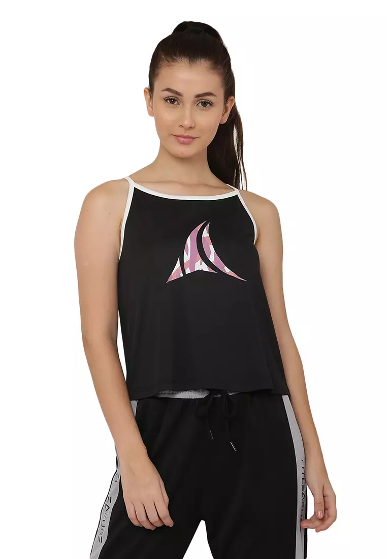 Fitleasure Women's Training/Running Black Sleeveless Top