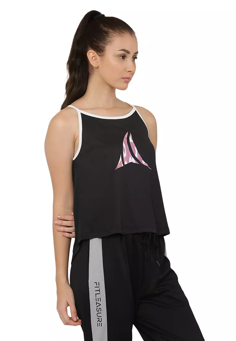 Fitleasure Women's Training/Running Black Sleeveless Top