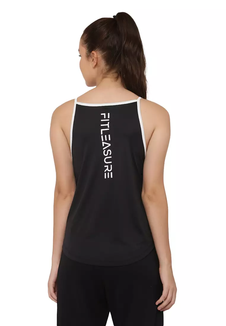 Fitleasure Women's Training/Running Black Sleeveless Top