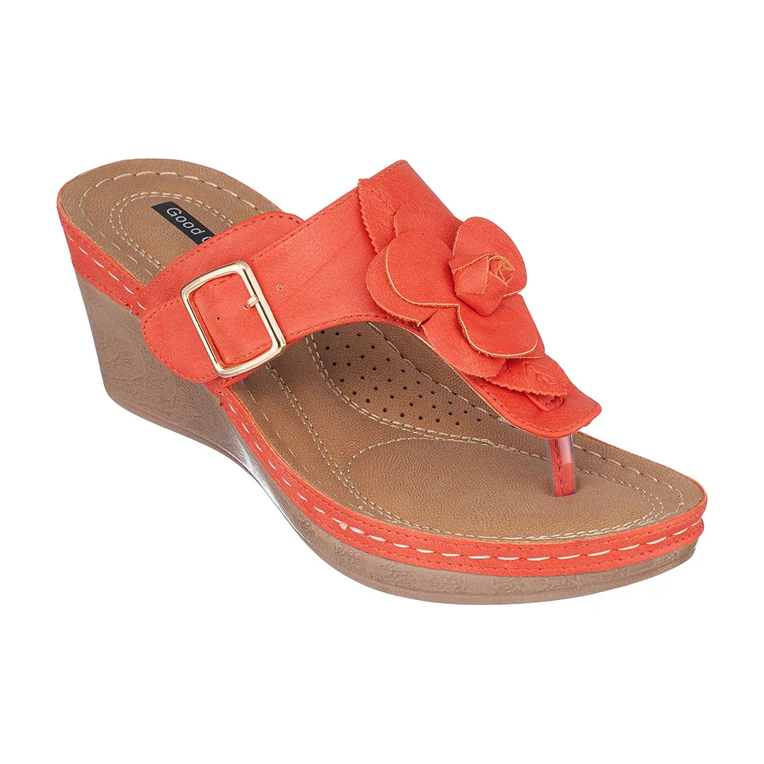 Flora Orange Wedge Sandals