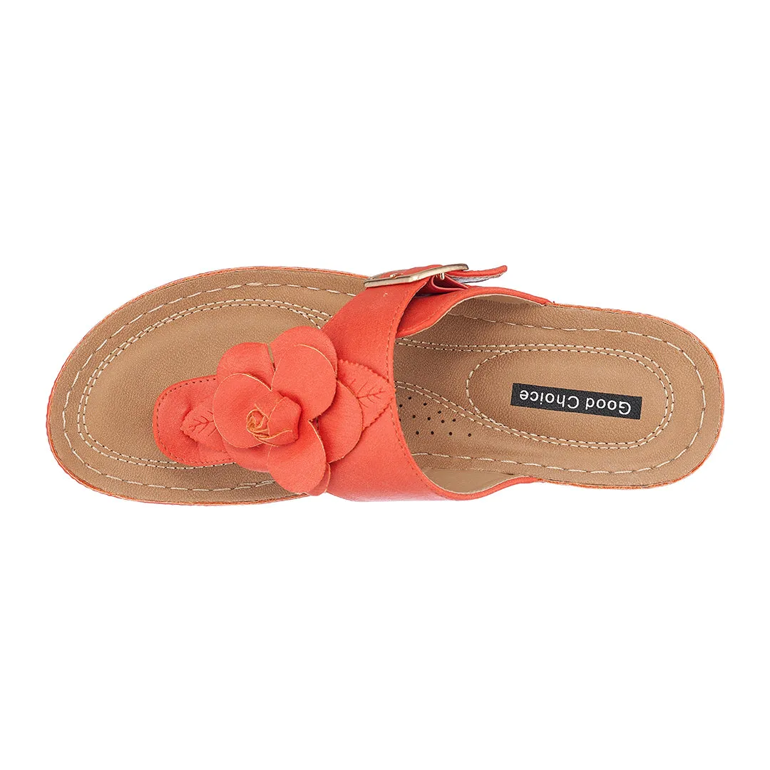 Flora Orange Wedge Sandals