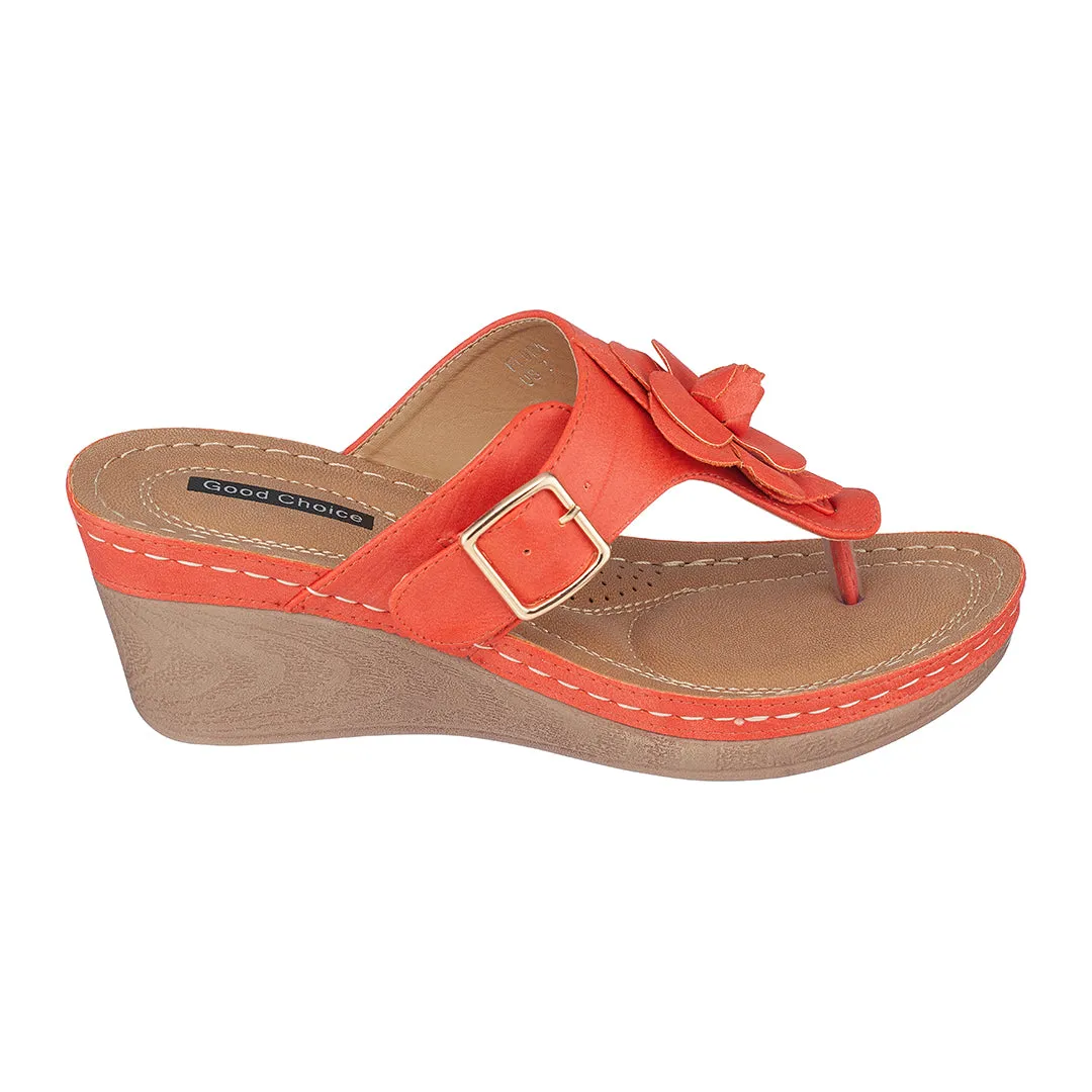 Flora Orange Wedge Sandals