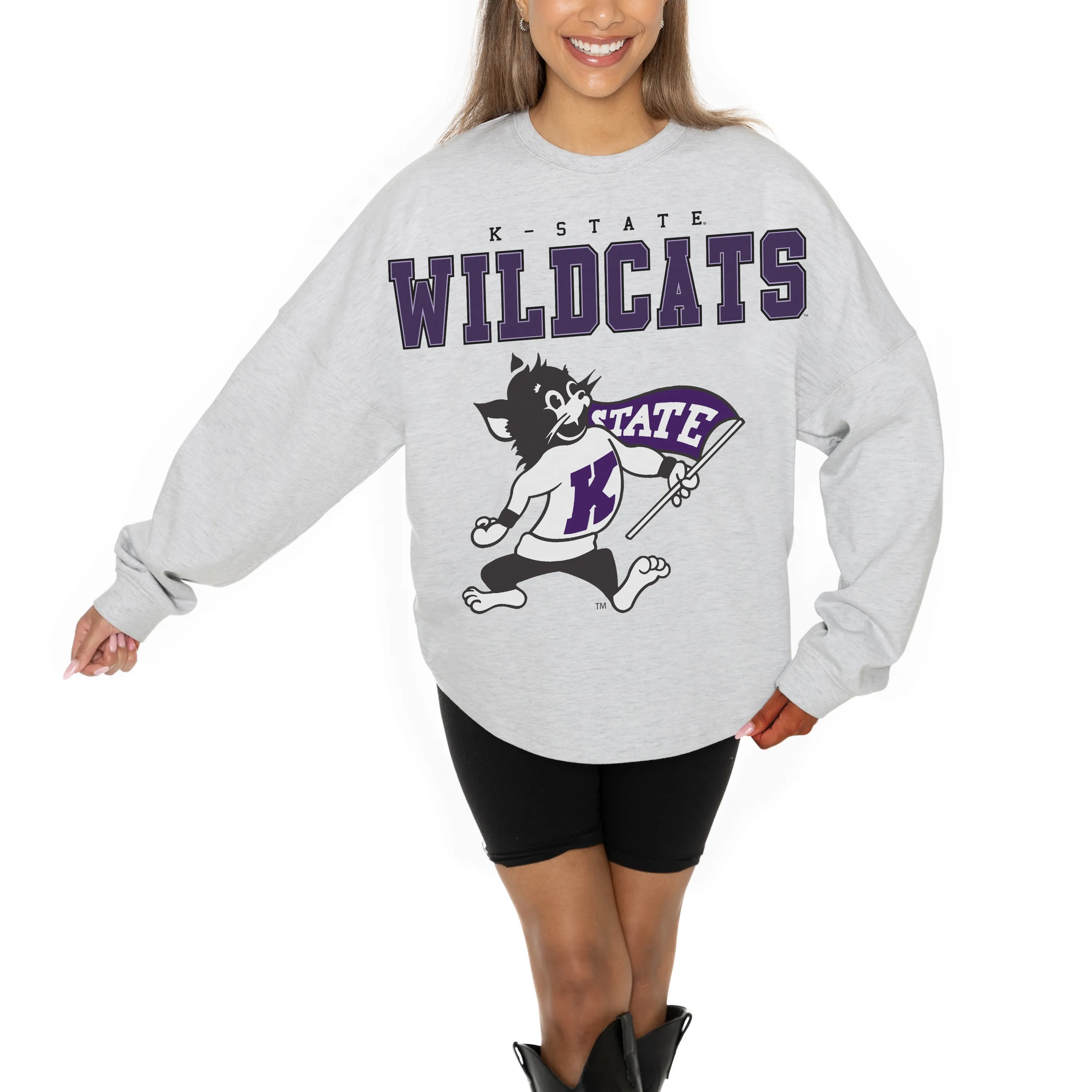 Gameday Couture Kansas State Wildcats Women's Ash Big Goals Relaxed Fit French Terry Pullover Sweatshirt