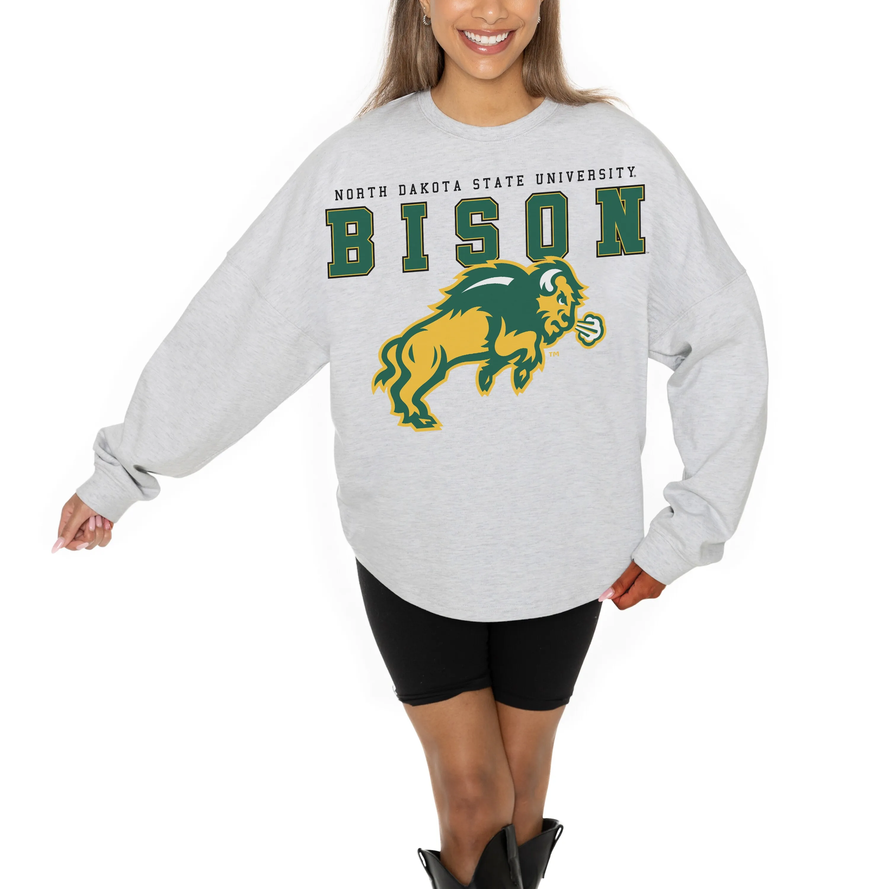 Gameday Couture NDSU Bison Women's Ash Big Goals Relaxed Fit French Terry Pullover Sweatshirt