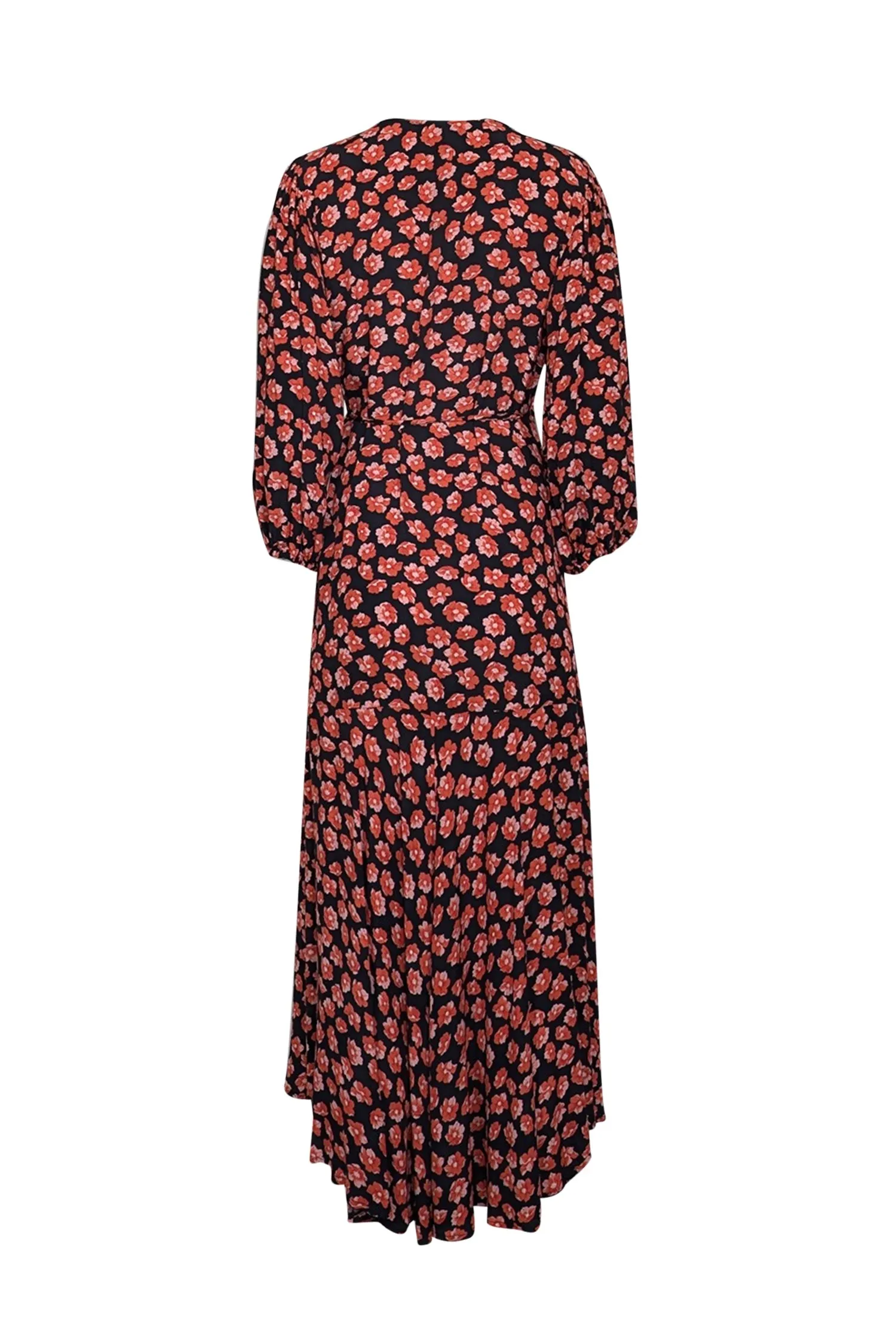 Ganni - Black w/ Pink & Orange Floral Print Maxi Wrap Dress Sz 8