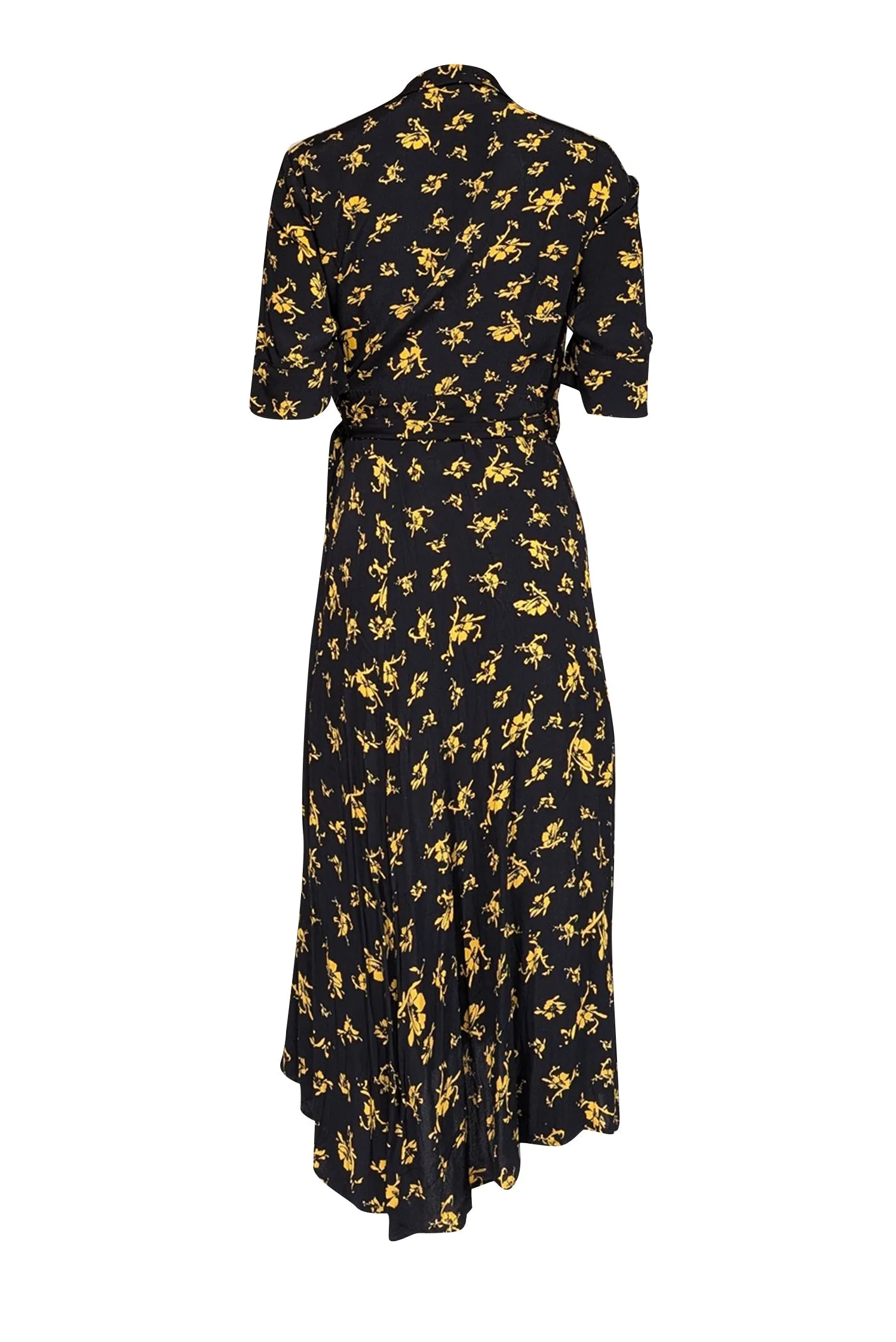 Ganni - Black w/ Yellow Floral Print Wrap Dress Sz 10