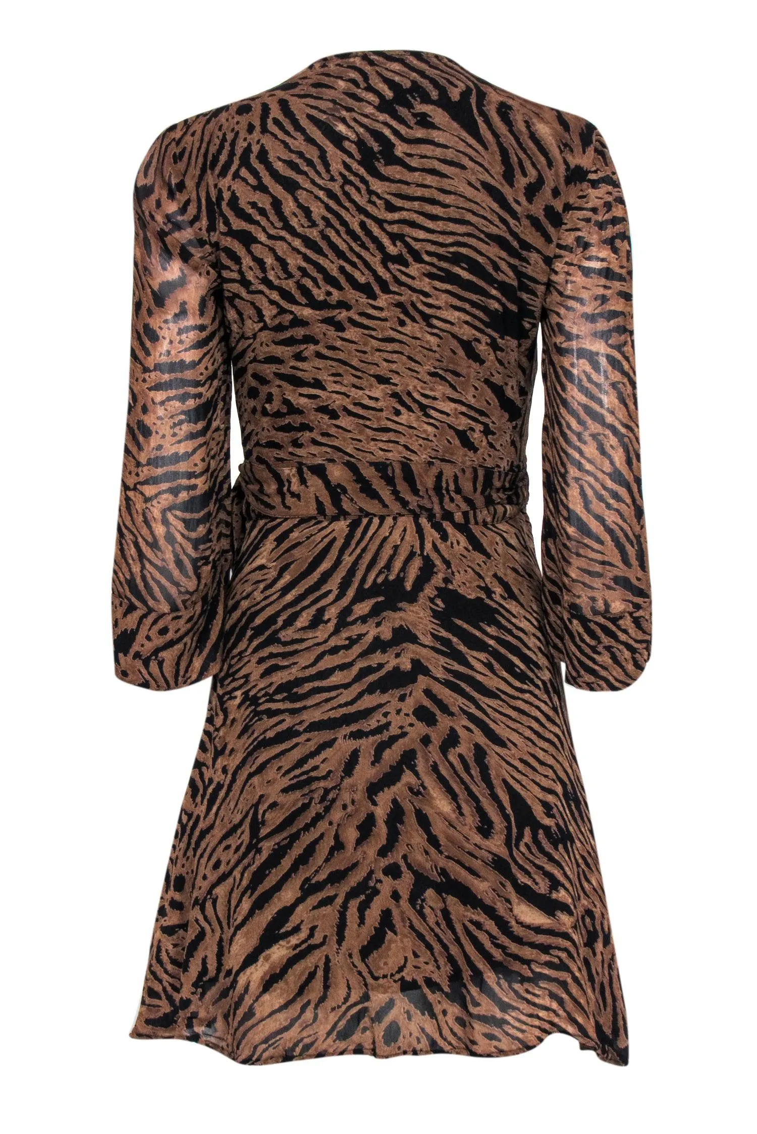 Ganni - Brown & Black Tiger Print Wrap Dress Sz 4