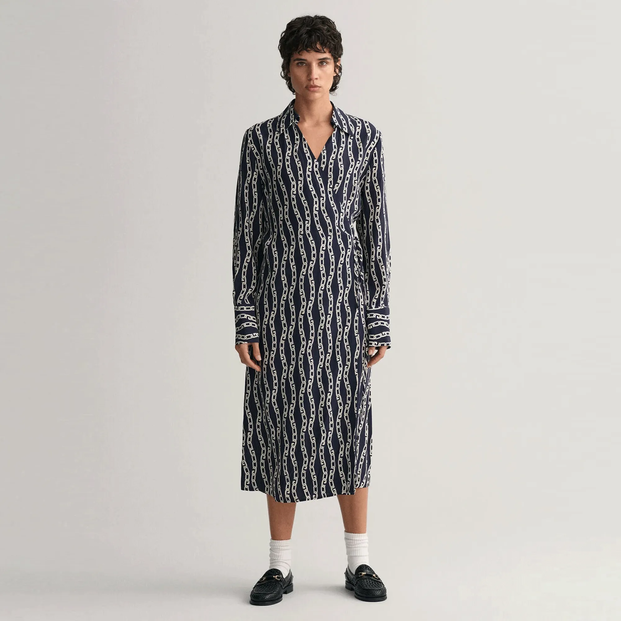 GANT Chain Print Wrap Dress | Navy