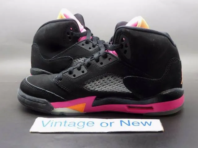 Girls' nike air jordan v 5 black bright cactus citrus pink retro gs 2013 sz 4.5y