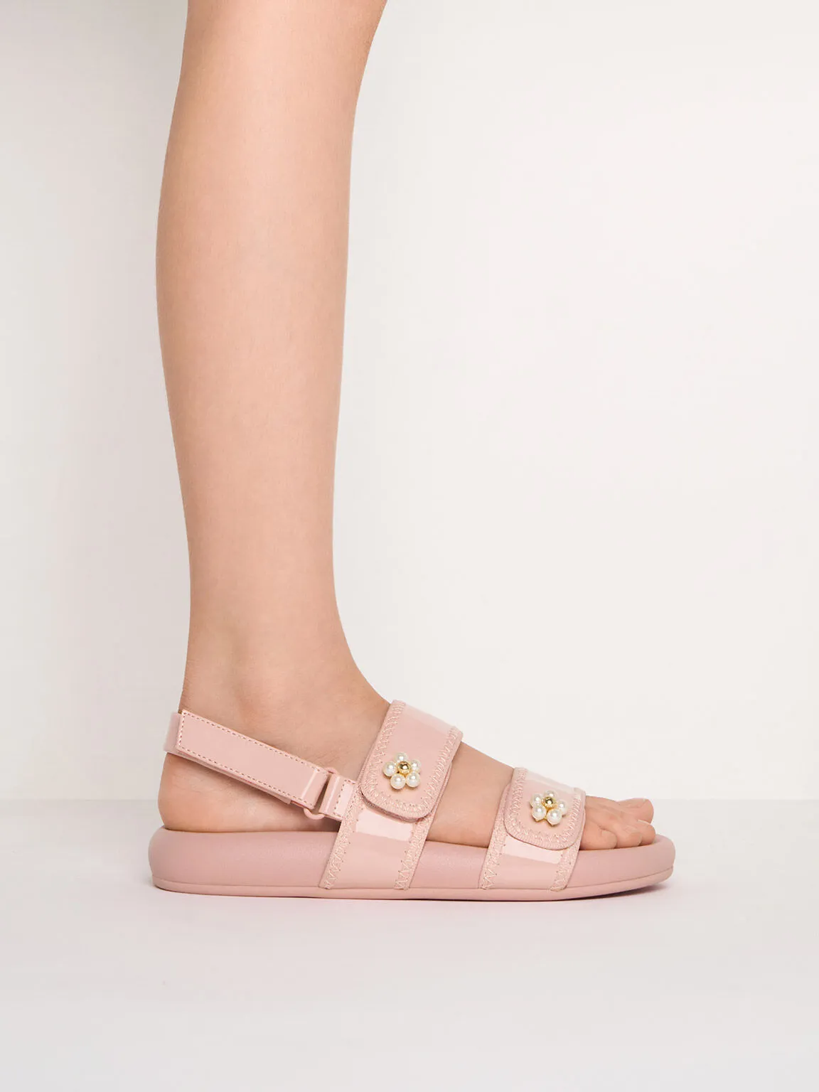 Girls' Patent Beaded-Flower Sandals - Blush