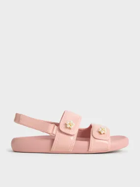 Girls' Patent Beaded-Flower Sandals - Blush