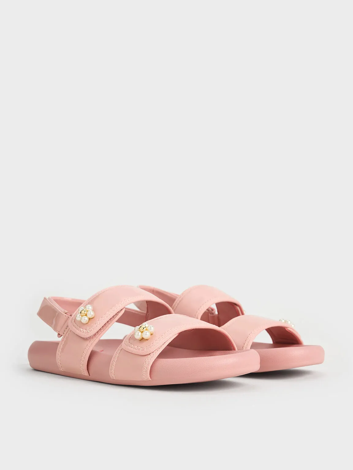 Girls' Patent Beaded-Flower Sandals - Blush