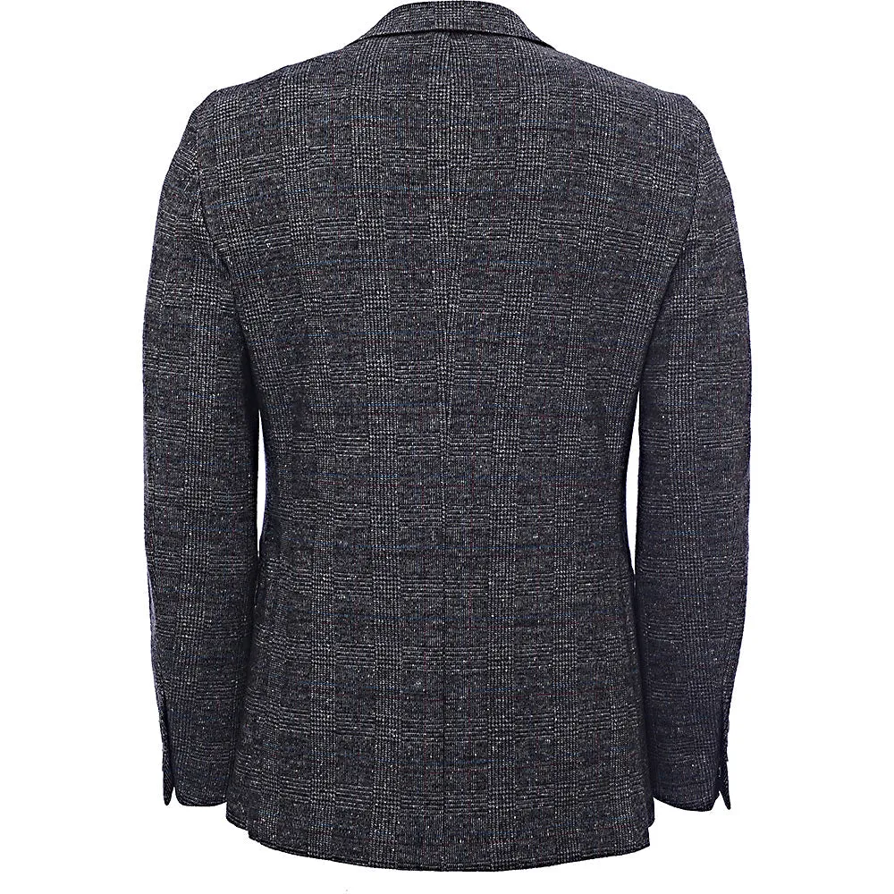 Hackett London Prince of Wales Check Knit Jacket in Charcoal