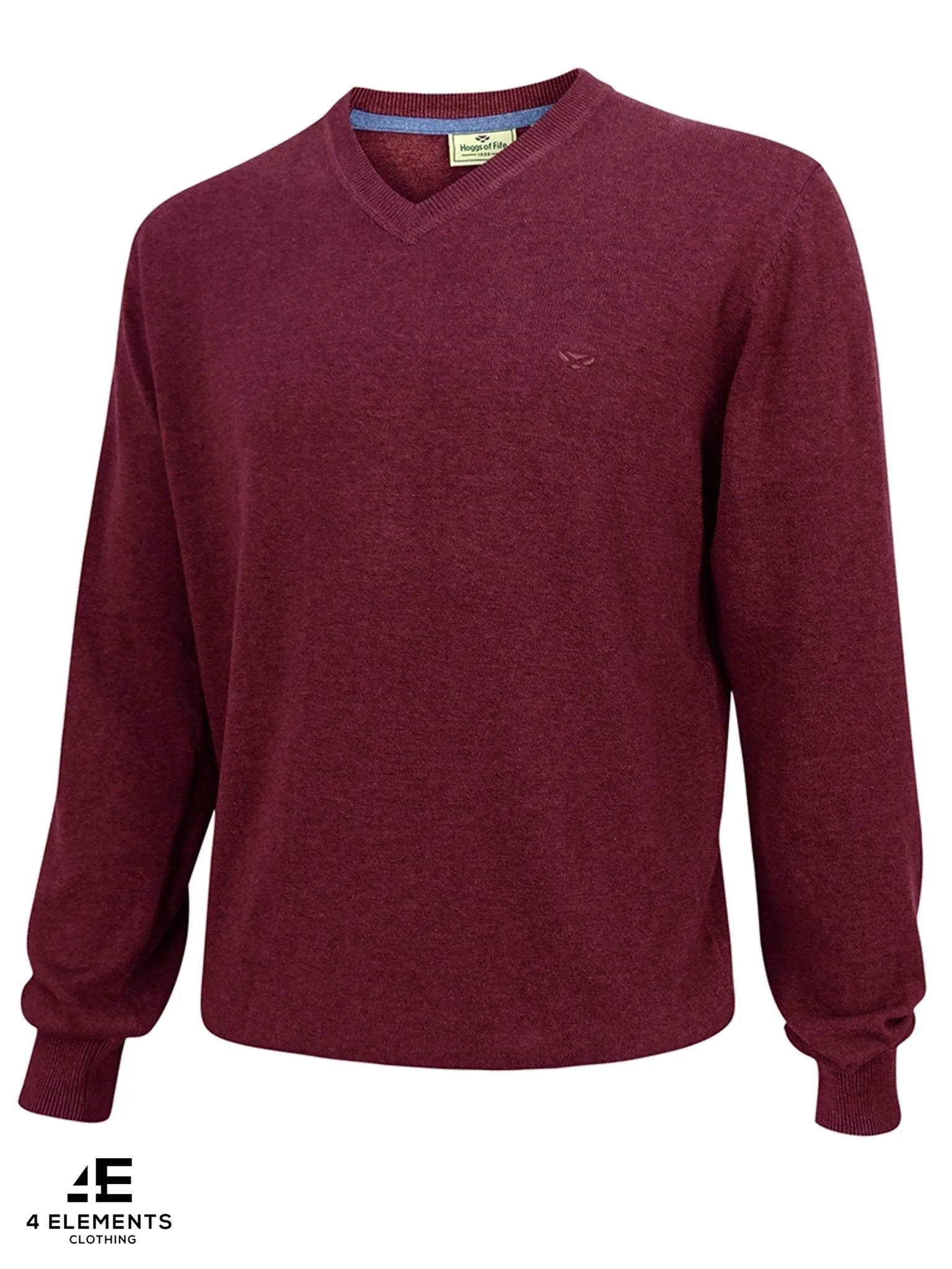 Hoggs of Fife - Mens Stirling V Neck Jumper - 100% cotton Mens Long Sleeve Pullover