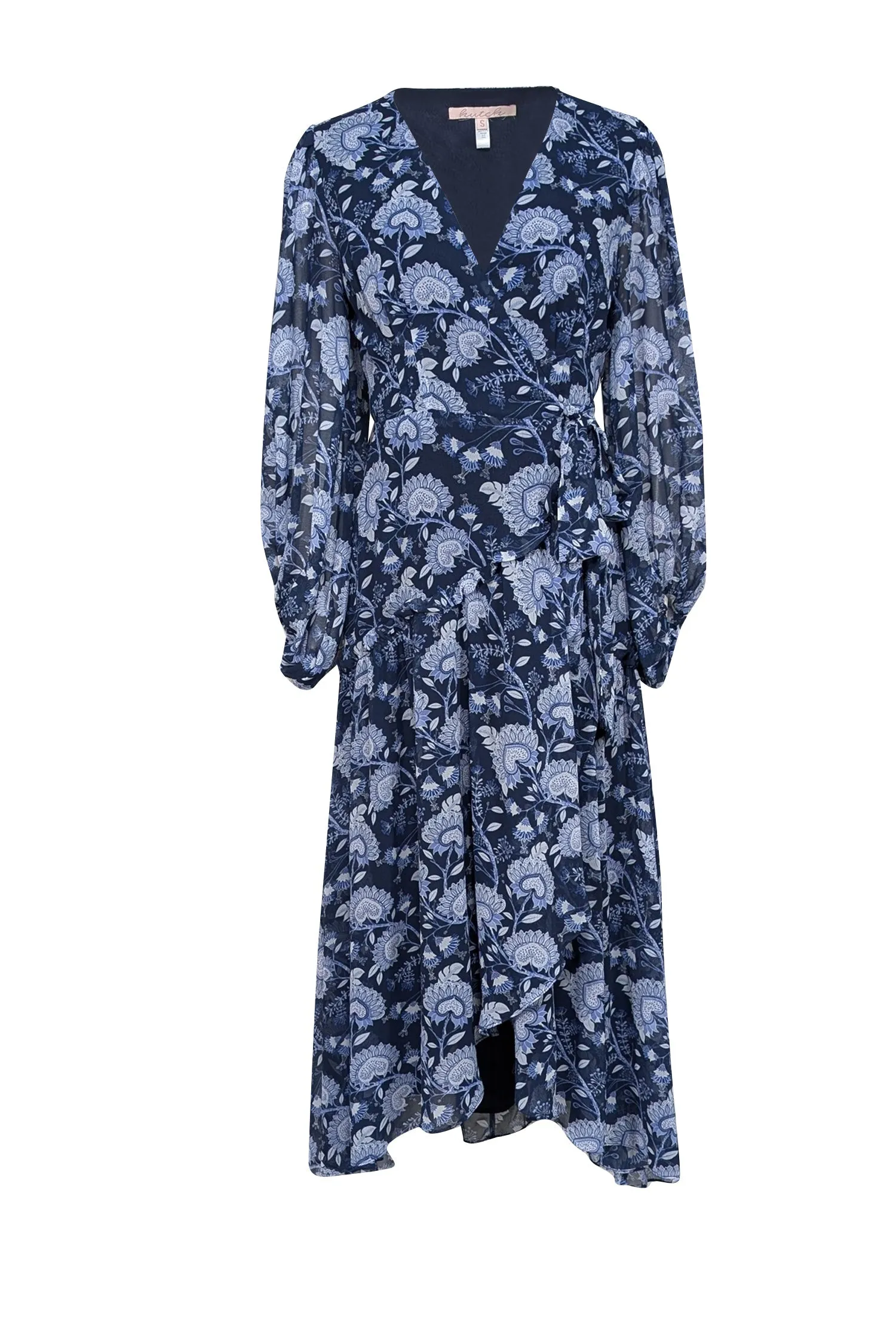 Hutch - Navy & Blue Floral Paisley Print Wrap Dress Sz S