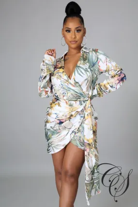 Imani Floral Satin Long Sleeve Wrap Dress