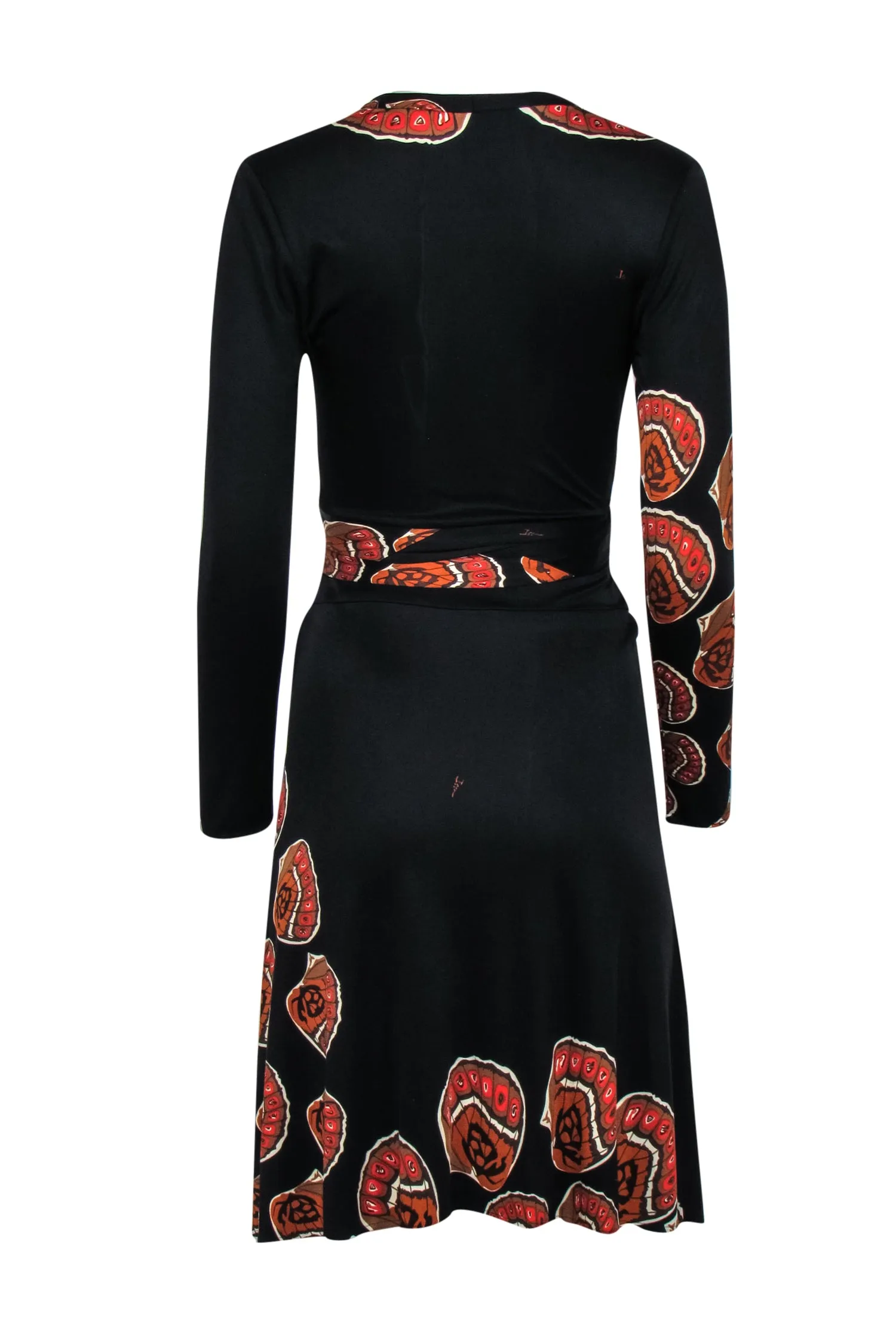 Issa London - Black & Sienna Monarch Print Silk Knee Length 'Kate' Wrap Dress Sz 6