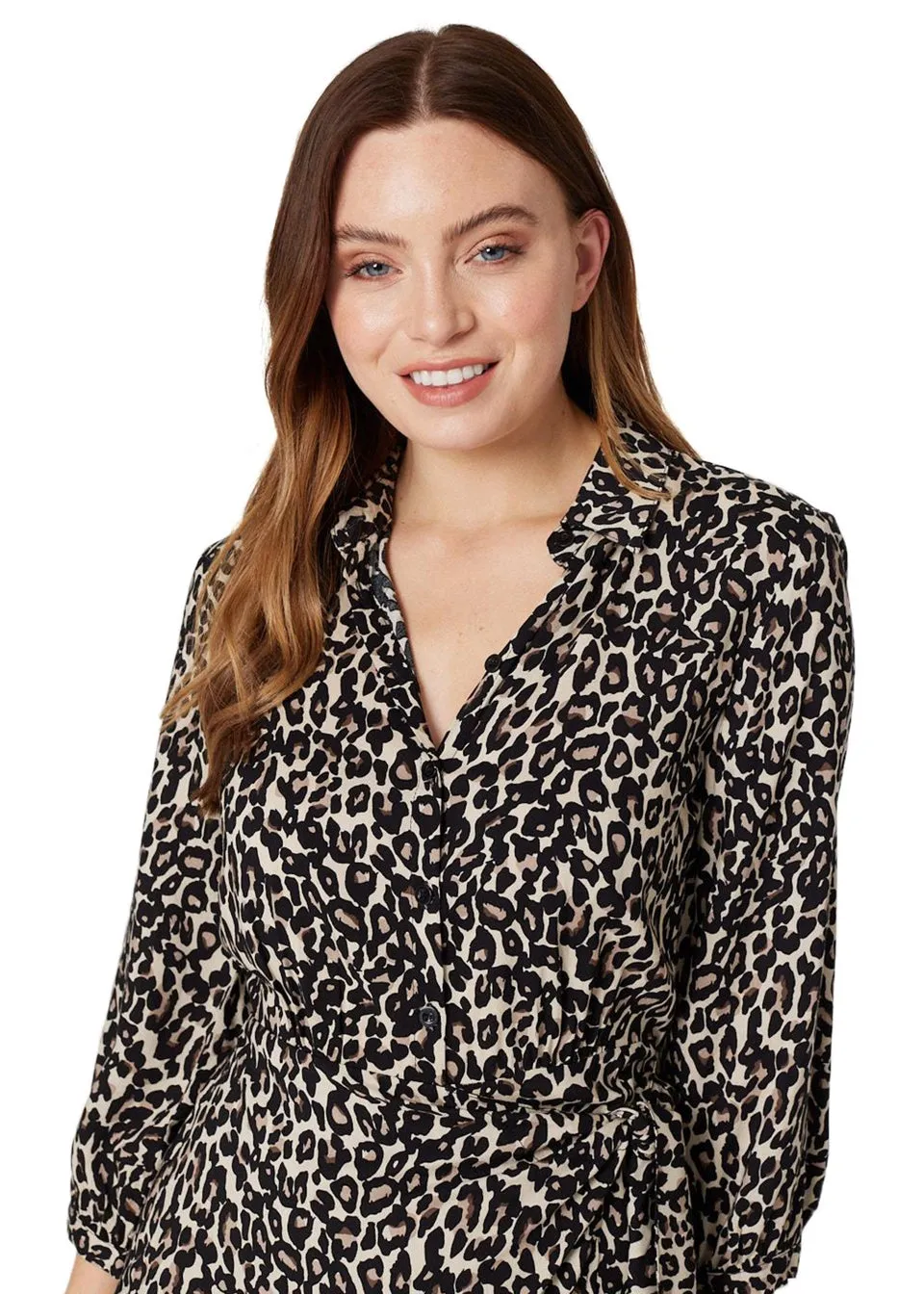 Izabel London Beige Leopard Print Wrap Shirt Dress