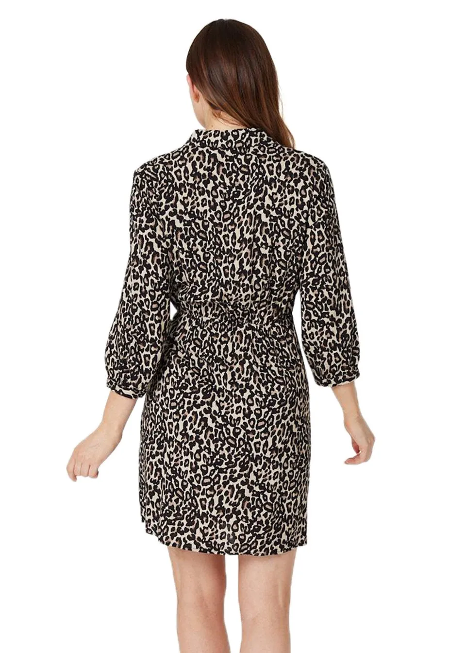 Izabel London Beige Leopard Print Wrap Shirt Dress