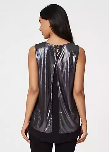 Izabel London Black Metallic Sleeveless Layered Top | Kaleidoscope